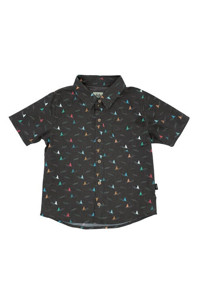 Feather 4 Arrow Kids' Shark Button-Up Shirt Black at Nordstrom,