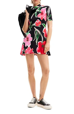 Desigual Short Floral Skater Dress Black at Nordstrom,