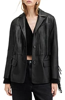 AllSaints Corinna Fringe Leather Blazer Black at Nordstrom, Us