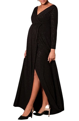 Tiffany Rose Isabella Long Sleeve Glitter Maternity Gown in Glitter Black at Nordstrom