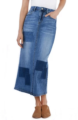 Wash Lab Denim Retro Patchwork Midi Skirt Patch Blue at Nordstrom,