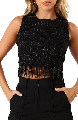 Petal & Pup Milana Tweed Bead Fringe Sleeveless Top Black at Nordstrom,