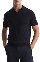 Reiss Duchie Johnny Collar Short Sleeve Wool Polo Sweater Navy at Nordstrom,