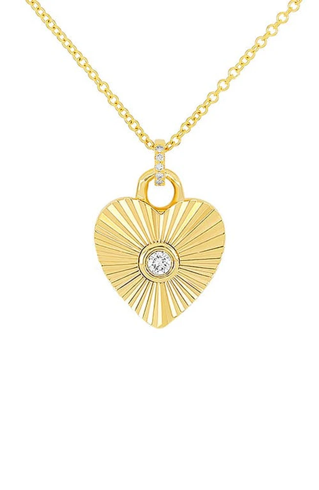 EF Collection Diamond Fluted Heart Pendant Necklace in 14K Yellow Gold at Nordstrom