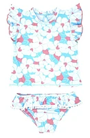 Feather 4 Arrow Seashell Ruffle Two-Piece Swimsuit in Crystal Blue at Nordstrom, Size 6-12M