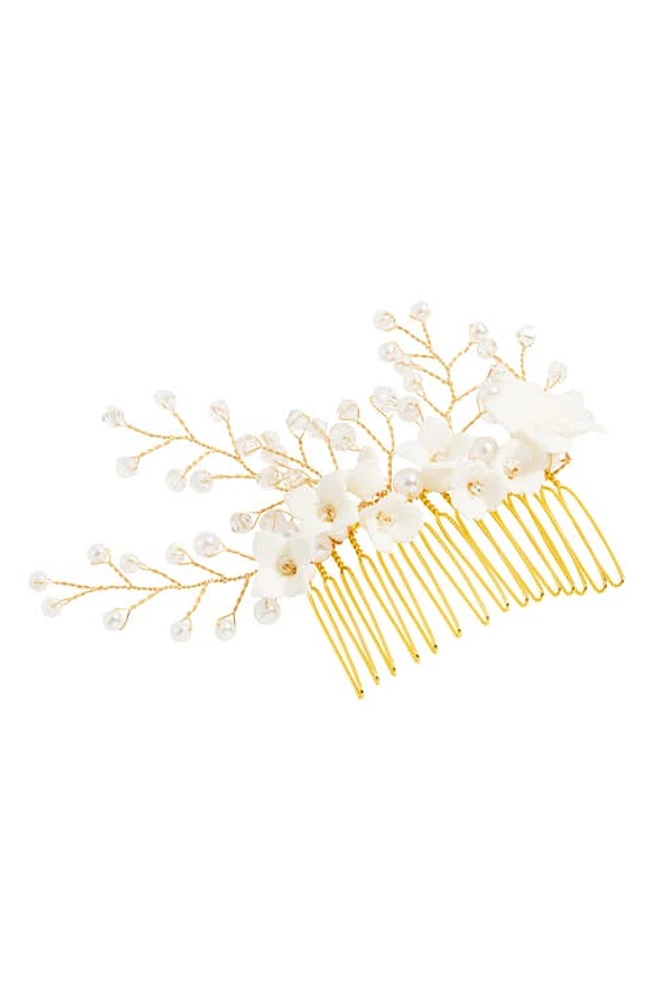 L. Erickson Briar Beaded Imitation Pearl Hair Comb in Cream Pearl/Gold at Nordstrom