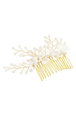 L. Erickson Briar Beaded Imitation Pearl Hair Comb in Cream Pearl/Gold at Nordstrom