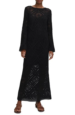 MANGO Crochet Long Sleeve Maxi Dress in Black at Nordstrom, Size 2