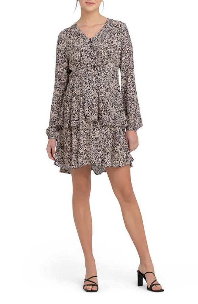 Ripe Maternity Florence Tiered Long Sleeve Floral Maternity/Nursing Dress Black /Dusty Pink at Nordstrom,