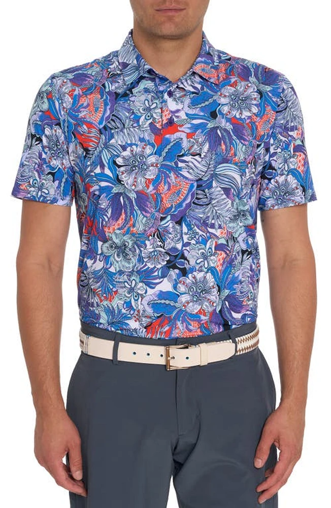 Robert Graham Roxberry Floral Performance Polo Purple at Nordstrom,