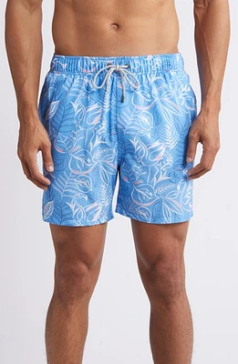 Vintage Summer Tropical Print Water Repellent Swim Trunks Blue at Nordstrom,