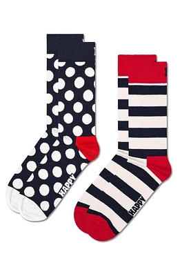 Happy Socks Classic Big Dot & Stripes Assorted 2-Pack Cotton Blend Crew Socks in Navy at Nordstrom