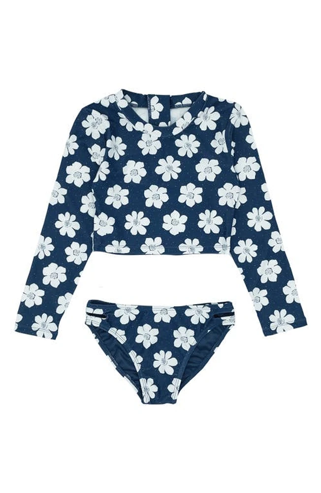 Feather 4 Arrow Kids' Waves Days Long Sleeve Two-Piece Rashguard Swimsuit Navy at Nordstrom,