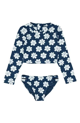 Feather 4 Arrow Kids' Waves Days Long Sleeve Two-Piece Rashguard Swimsuit Navy at Nordstrom,