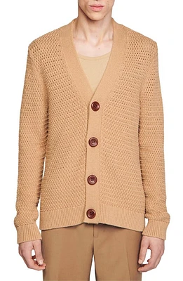 sandro Carlo Basket Weave Cardigan Camel at Nordstrom,