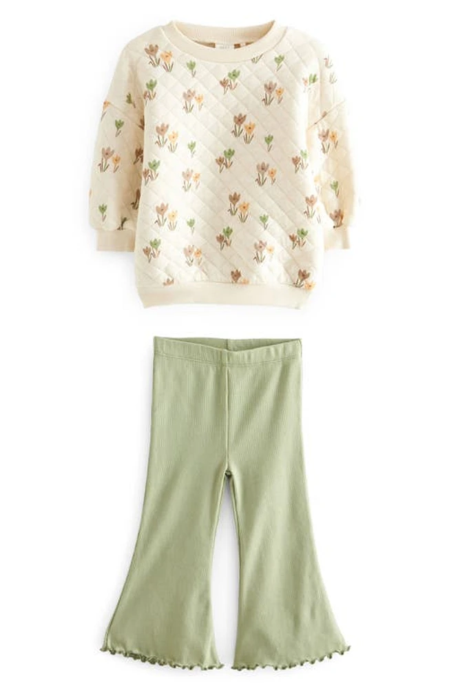 NEXT Kids' Quilted Sweatshirt & Flared Leggings Set Green at Nordstrom,