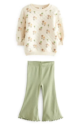 NEXT Kids' Quilted Sweatshirt & Flared Leggings Set Green at Nordstrom,