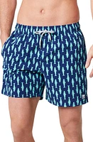 Tom & Teddy Sardine Print Swim Trunks Ink Blue And Green at Nordstrom,