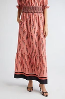 Loretta Caponi Amalia Tiered Crepe Maxi Skirt Flying Carnations at Nordstrom,