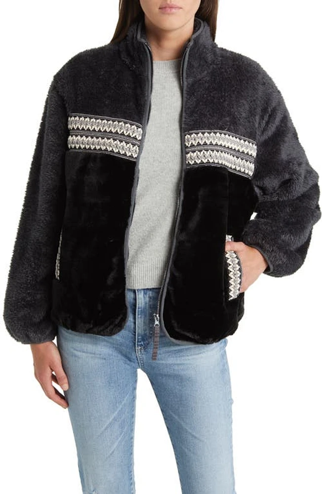 UGG(r) Marlene Heritage Braid High Pile Fleece Jacket Black Ii at Nordstrom, Regular