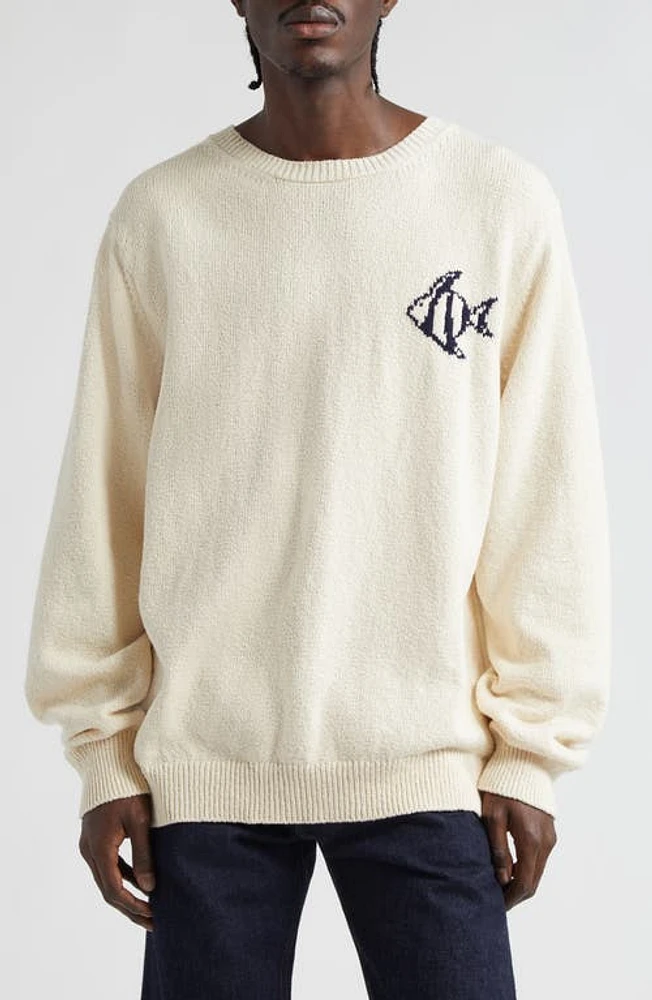 The Elder Statesman Deep Sea Cotton Crewneck Sweater Natural/Navy at Nordstrom,