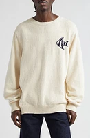 The Elder Statesman Deep Sea Cotton Crewneck Sweater Natural/Navy at Nordstrom,