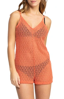 Roxy Ocean Riders Open Stitch Cotton Blend Cover-Up Romper Apricot Brandy at Nordstrom,