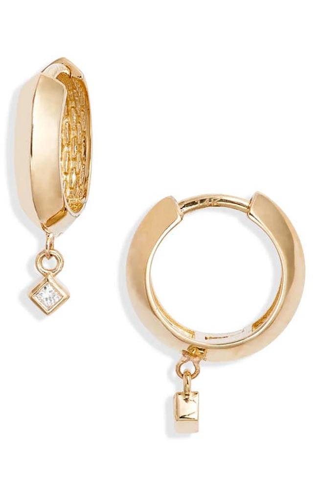 Zoë Chicco Princess Diamond Knife Edge Huggie Hoop Earrings in 14K Yellow Gold at Nordstrom