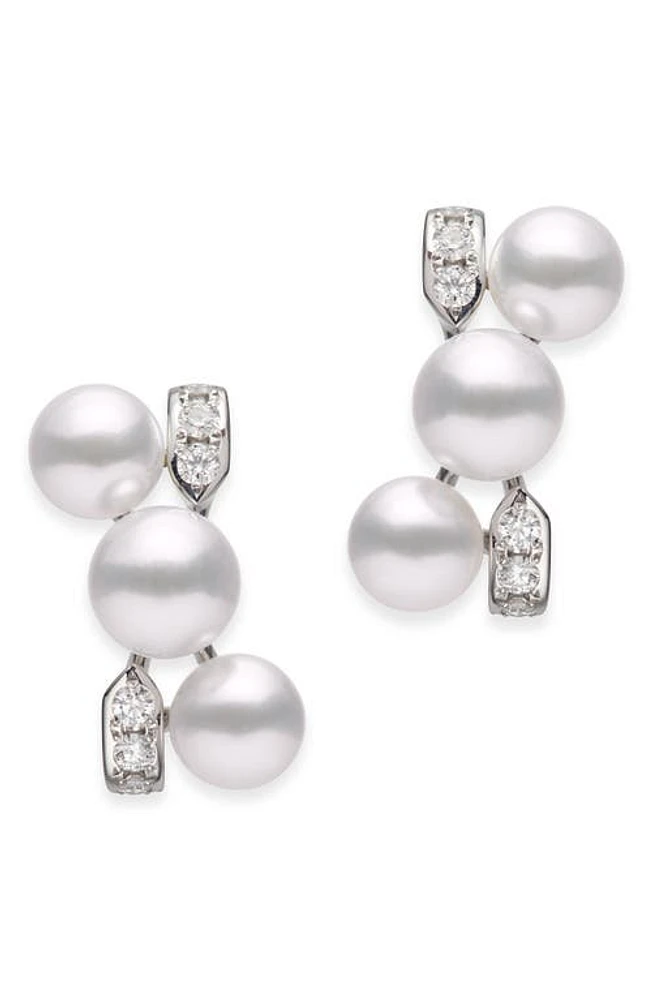 Mikimoto Cluster Cultured Pearl Earrings in White Gold/Diamond at Nordstrom