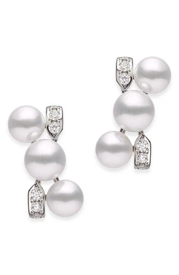 Mikimoto Cluster Cultured Pearl Earrings in White Gold/Diamond at Nordstrom