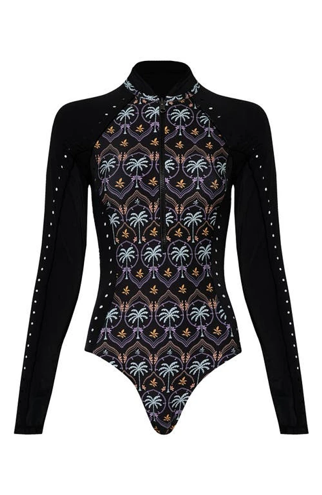 Maaji Noir Black Eos Long Sleeve Reversible One-Piece Rashguard Swimsuit at Nordstrom, Size Medium