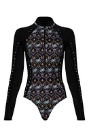 Maaji Noir Black Eos Long Sleeve Reversible One-Piece Rashguard Swimsuit at Nordstrom, Size Medium