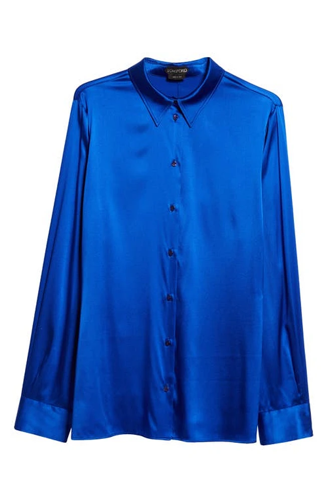 TOM FORD Satin Button-Up Shirt in Cobalt Blue at Nordstrom, Size 8 Us