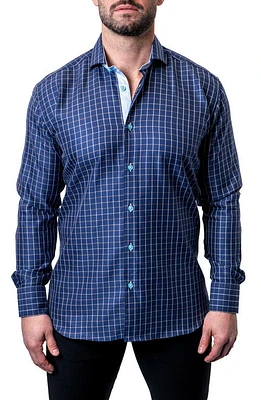 Maceoo Einstein Royal Check Blue Contemporary Fit Button-Up Shirt at Nordstrom,