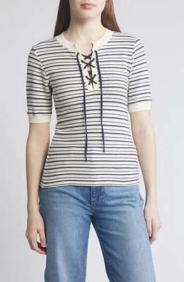 Nation LTD Reeve Lace Up Cotton Knit Top Freehand Stripe at Nordstrom,