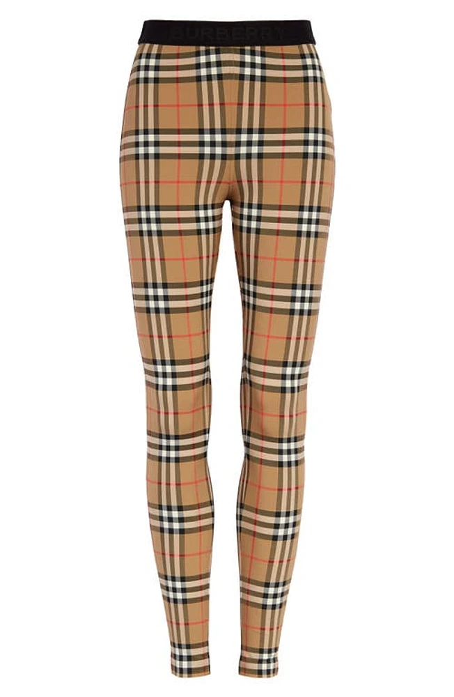 burberry Belvoir Check Crop Leggings in Archive Beige Check at Nordstrom, Size Xx-Small