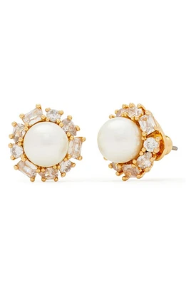 Kate Spade New York imitation pearl halo stud earrings in Clear/Gold at Nordstrom