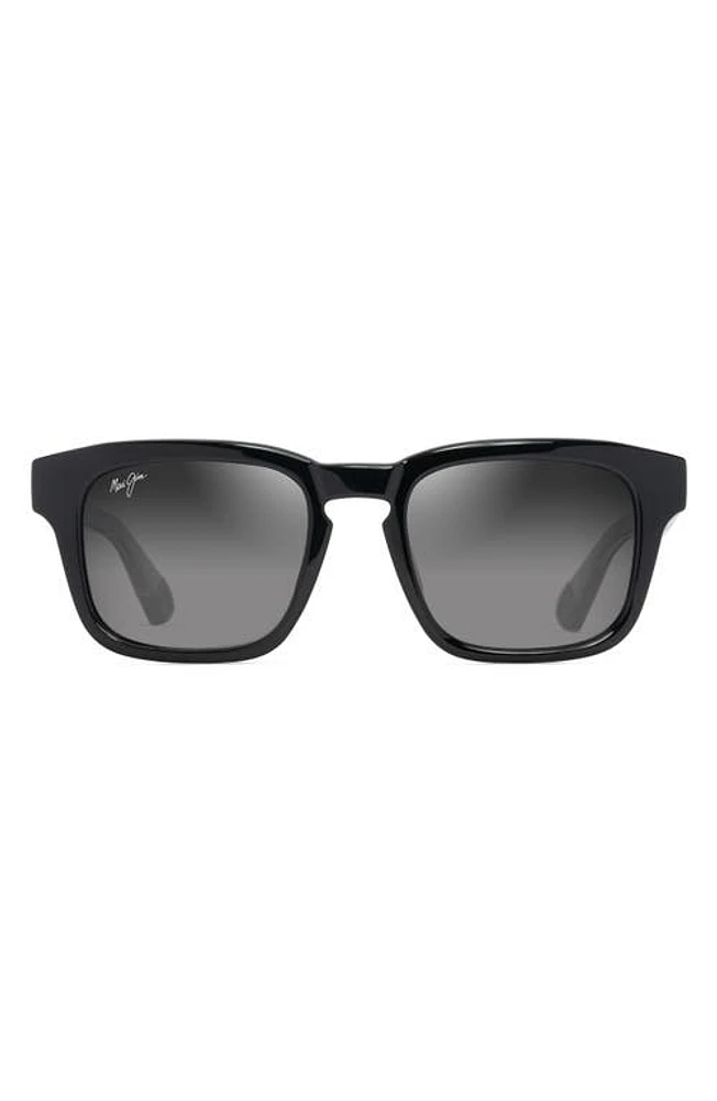 Maui Jim Maluhia 52mm Gradient PolarizedPlus2 Square Sunglasses in Shiny Black W/trans Light Grey at Nordstrom