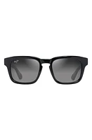 Maui Jim Maluhia 52mm Gradient PolarizedPlus2 Square Sunglasses in Shiny Black W/trans Light Grey at Nordstrom