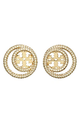 Tory Burch Miller Pavé Crystal Circle Logo Stud Earrings in Tory Gold /Crystal at Nordstrom