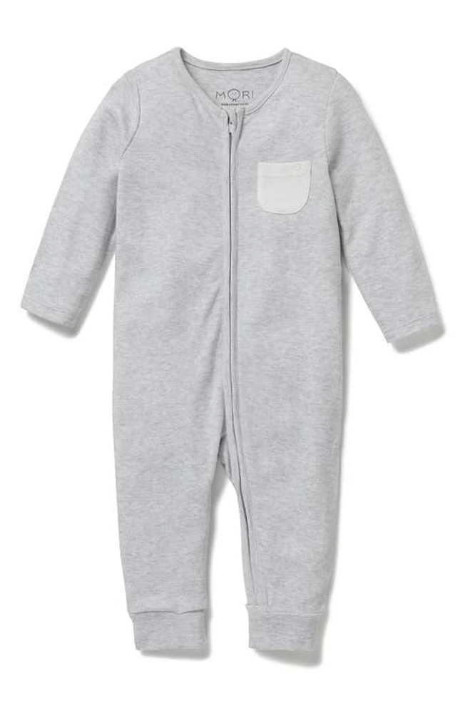 MORI Stripe Fitted One-Piece Pajamas in Gray Marl at Nordstrom