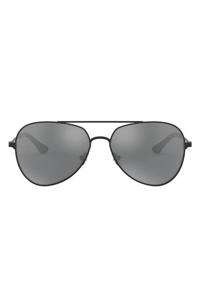 Brooks Brothers 58mm Mirrored Pilot Sunglasses in Matte Black/Grey Mirrored at Nordstrom