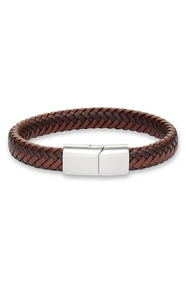 Nordstrom Men's Woven Leather Bracelet in Chocolate- Silver at Nordstrom