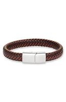 Nordstrom Men's Woven Leather Bracelet in Chocolate- Silver at Nordstrom