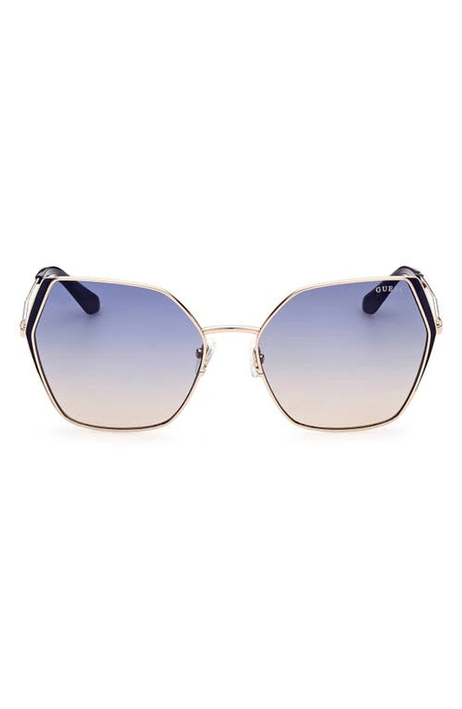 GUESS 61mm Gradient Geometric Sunglasses in Gold /Gradient Blue at Nordstrom