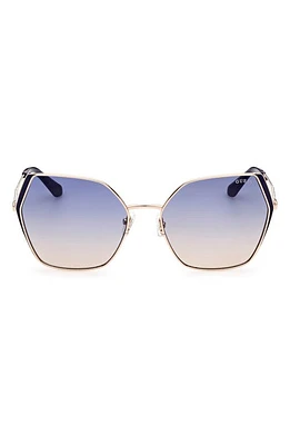 GUESS 61mm Gradient Geometric Sunglasses in Gold /Gradient Blue at Nordstrom