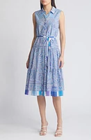 KOBI HALPERIN Vivi Paisley Sleeveless Cotton Shirtdress Powder Blue Multi at Nordstrom,