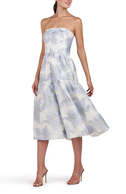 Kay Unger Cassie Metallic Strapless Midi Dress Pale Blue/Ivory at Nordstrom,