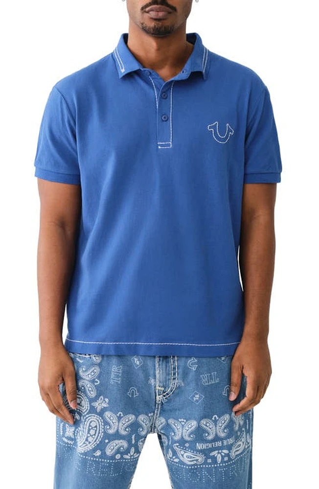 True Religion Brand Jeans Relaxed Fit Big T Embroidered Polo at Nordstrom,