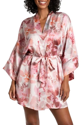 Midnight Bakery Marion Ladder Trim Satin Robe Pink Multi at Nordstrom,